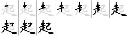 Stroke order of chinese character 起